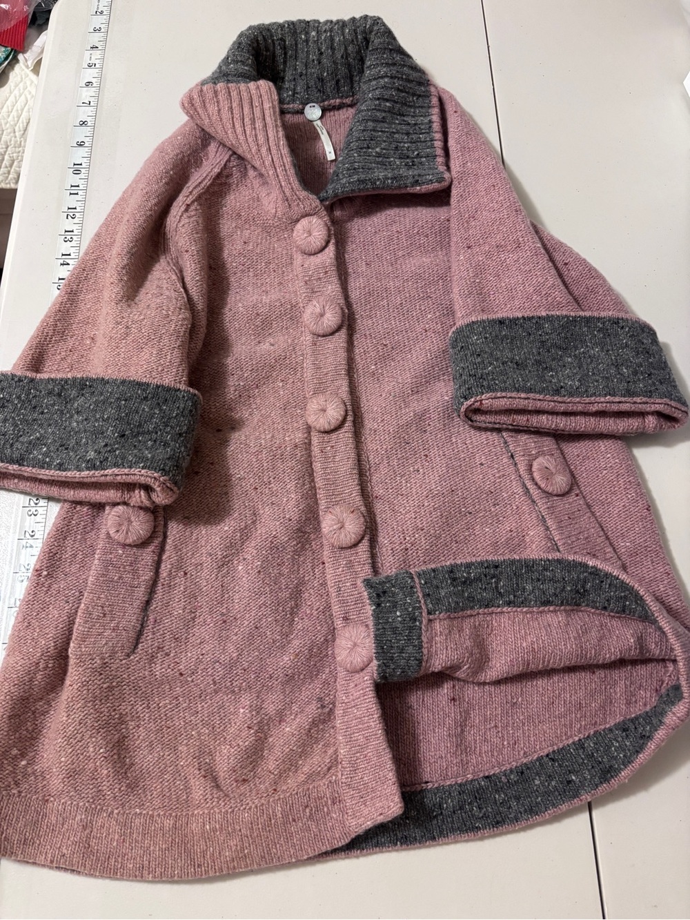 Margaret O’Leary Cottagecore Cardigan Size Medium Twee Quiet Luxury Wide Collar - Picture 10 of 12